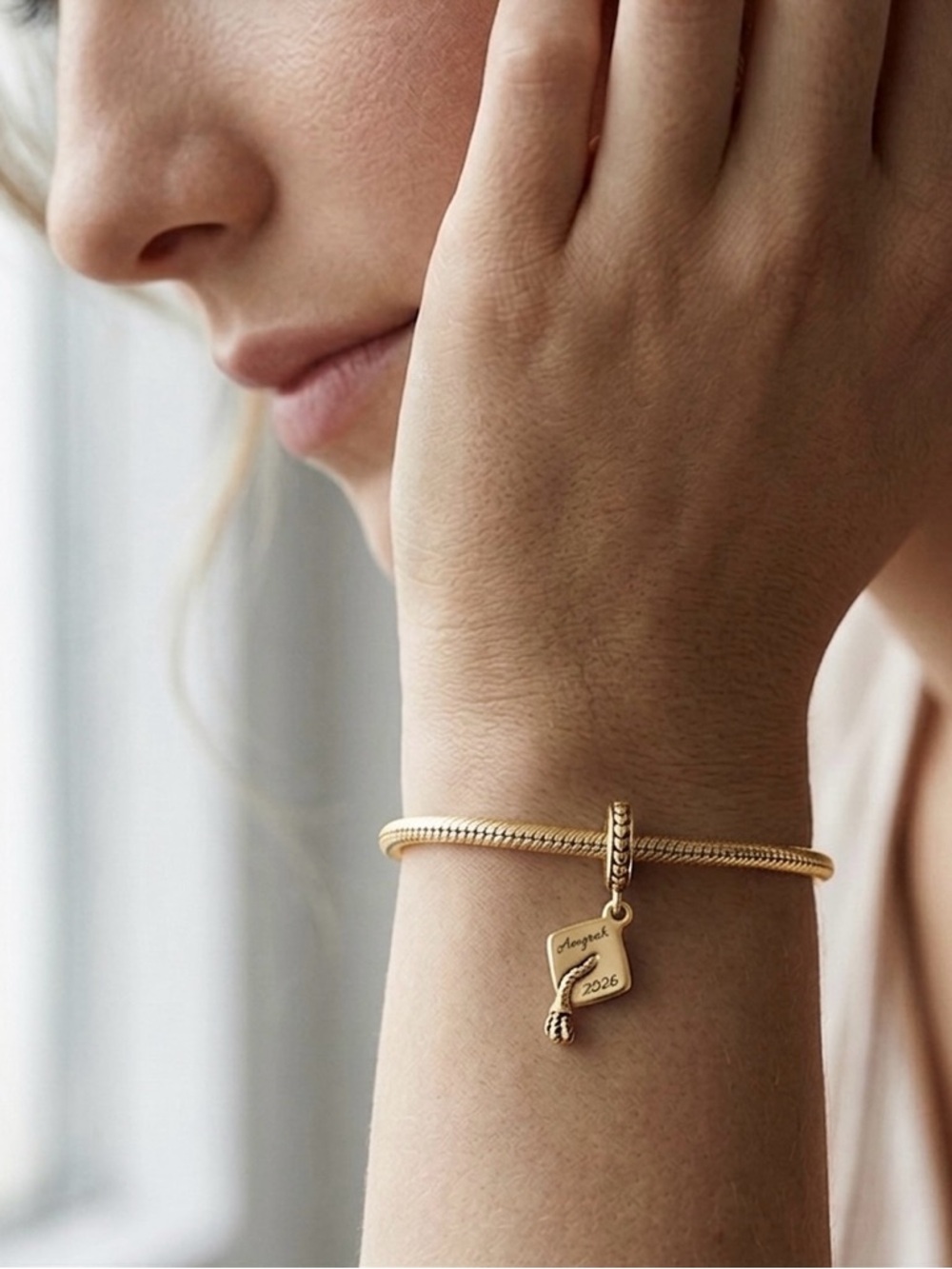 Linx Gold Snake Chain Charm Bracelet with Personalized Graduation Cap Charm